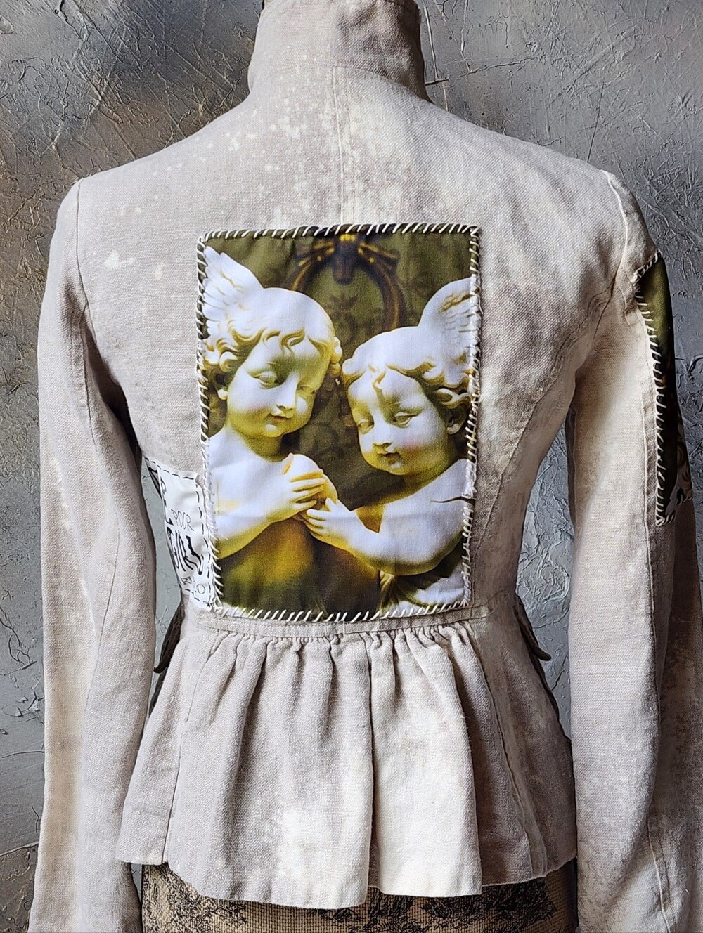 Designer Jacket Cottage Patched Angel Avangard Boho Distressed European Linen